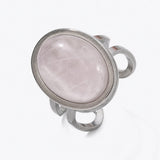 Stainless Steel Gemstone Oval Tiger Eye Carnelian Snowflake Adjustable Open Cuff Ring Blue White Silver R209