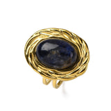 Stainless Steel Gemstone Oval Tiger Eye Quartz Textured Round Adjustable Cuff Ring Gold R210