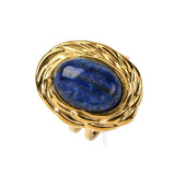 Stainless Steel Gemstone Oval Tiger Eye Quartz Textured Round Adjustable Cuff Ring Gold R210