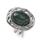 Stainless Steel Gemstone Oval Tiger Eye Quartz Textured Round Adjustable Cuff Ring Gold R210