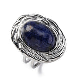 Stainless Steel Gemstone Oval Tiger Eye Quartz Textured Round Adjustable Cuff Ring Gold R210