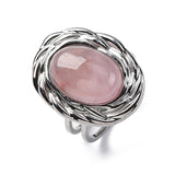 Stainless Steel Gemstone Oval Tiger Eye Quartz Textured Round Adjustable Cuff Ring Gold R210