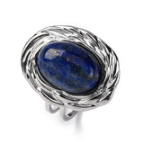 Stainless Steel Gemstone Oval Tiger Eye Quartz Textured Round Adjustable Cuff Ring Gold R210