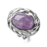 Stainless Steel Gemstone Oval Tiger Eye Quartz Textured Round Adjustable Cuff Ring Gold R210