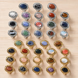 Stainless Steel Gemstone Oval Tiger Eye Quartz Textured Round Adjustable Cuff Ring Gold R210 product image 1