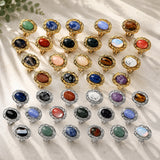 Stainless Steel Gemstone Oval Tiger Eye Quartz Textured Round Adjustable Cuff Ring Gold R210 product image 2