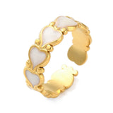 18K Gold-Plated Stainless Steel Enamel Heart Polished Textured Floral Adjustable Cuff Ring R211 product image 1