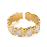 18K Gold-Plated Stainless Steel Enamel Heart Polished Textured Floral Adjustable Cuff Ring R211 product image 2
