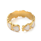18K Gold-Plated Stainless Steel Enamel Heart Polished Textured Floral Adjustable Cuff Ring R211 product image 3