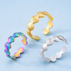 18K Gold-Plated Stainless Steel Shell Textured Adjustable Open Cuff Ring Silver R212 product image 1