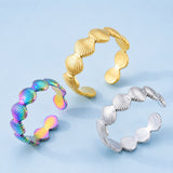 18K Gold-Plated Stainless Steel Shell Textured Adjustable Open Cuff Ring Silver R212 product image 1