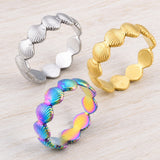 18K Gold-Plated Stainless Steel Shell Textured Adjustable Open Cuff Ring Silver R212 product image 2