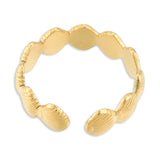 18K Gold-Plated Stainless Steel Shell Textured Adjustable Open Cuff Ring Silver R212