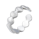 18K Gold-Plated Stainless Steel Shell Textured Adjustable Open Cuff Ring Silver R212