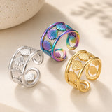 18K Gold-Plated Stainless Steel Shell Womens Polished Adjustable Cuff Ring Silver R213 product image 1