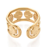 18K Gold-Plated Stainless Steel Shell Womens Polished Adjustable Cuff Ring Silver R213