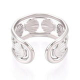 18K Gold-Plated Stainless Steel Shell Womens Polished Adjustable Cuff Ring Silver R213