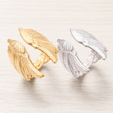 18K Gold-Plated Stainless Steel Wing Fashion Womens Polished Open Ring Silver R214 product image 1