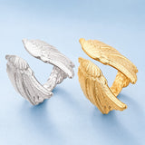 18K Gold-Plated Stainless Steel Wing Fashion Womens Polished Open Ring Silver R214 product image 2