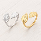 18K Gold-Plated Stainless Steel Leaf Fashion Womens Polished Open Ring Silver R215 product image 2