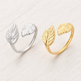 18K Gold-Plated Stainless Steel Leaf Fashion Womens Polished Open Ring Silver R215 product image 2