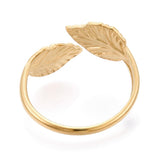 18K Gold-Plated Stainless Steel Leaf Fashion Womens Polished Open Ring Silver R215