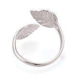 18K Gold-Plated Stainless Steel Leaf Fashion Womens Polished Open Ring Silver R215