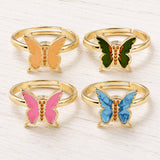 Enamel Spinner Butterfly Fidget Rotating Peachpuff Polished Shiny Adjustable Ring Gold R216 product image 1