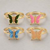 Enamel Spinner Butterfly Fidget Rotating Peachpuff Polished Shiny Adjustable Ring Gold R216 product image 2