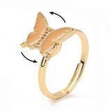 Enamel Spinner Butterfly Fidget Rotating Peachpuff Polished Shiny Adjustable Ring Gold R216