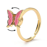 Enamel Spinner Butterfly Fidget Rotating Peachpuff Polished Shiny Adjustable Ring Gold R216