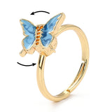 Enamel Spinner Butterfly Fidget Rotating Peachpuff Polished Shiny Adjustable Ring Gold R216
