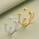 18K Gold-Plated Stainless Steel Round Smooth Polished Adjustable Open Cuff Ring Silver R217 product image 1