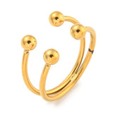 18K Gold-Plated Stainless Steel Round Smooth Polished Adjustable Open Cuff Ring Silver R217