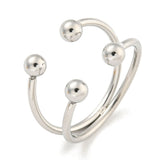 18K Gold-Plated Stainless Steel Round Smooth Polished Adjustable Open Cuff Ring Silver R217
