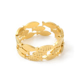 18K Gold-Plated Stainless Steel Fish Wide Band Polished Adjustable Open Cuff Ring R218 product image 2
