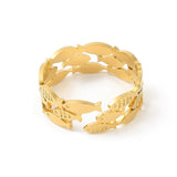 18K Gold-Plated Stainless Steel Fish Wide Band Polished Adjustable Open Cuff Ring R218 product image 3