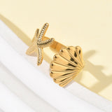18K Gold-Plated Stainless Steel Starfish Ocean Polished Star Adjustable Cuff Ring R219 product image 3