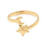 Stainless Steel Star Moon Wide Polished Textured Adjustable Open Ring Gold 2-12.5mm R220 product image 2