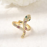 18K Gold-Plated Cubic Zirconia Micro Pave Snake Wide Polished Open Ring 24mm R221 product image 2