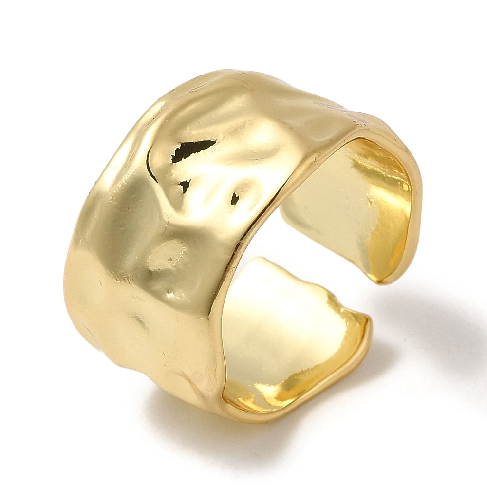 18K Gold-Plated Wide Band Mens Womens Polished Textured Shiny Adjustable Open Cuff Ring R222 product image 1