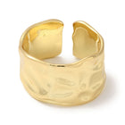 18K Gold-Plated Wide Band Mens Womens Polished Textured Shiny Adjustable Open Cuff Ring R222 product image 2