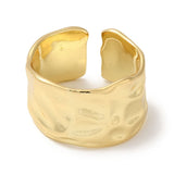 18K Gold-Plated Wide Band Mens Womens Polished Textured Shiny Adjustable Open Cuff Ring R222 product image 2