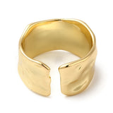 18K Gold-Plated Wide Band Mens Womens Polished Textured Shiny Adjustable Open Cuff Ring R222 product image 3