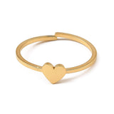 18K Gold-Plated Stainless Steel Heart Polished Circle Adjustable Open Cuff Ring R223 product image 2