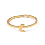18K Gold-Plated Stainless Steel Moon Smooth Textured Shiny Adjustable Open Cuff Ring R224 product image 2