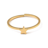 18K Gold-Plated Stainless Steel Star Smooth Textured Adjustable Open Cuff Ring R225 product image 2
