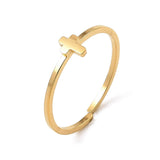 18K Gold-Plated Stainless Steel Cross Religious Smooth Adjustable Open Cuff Ring R227 product image 1
