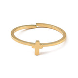 18K Gold-Plated Stainless Steel Cross Religious Smooth Adjustable Open Cuff Ring R227 product image 2