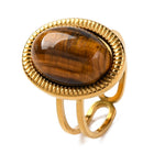 Stainless Steel Oval Tiger Eye Womens Smooth Polished Faceted Adjustable Cuff Ring Gold R228 product image 1